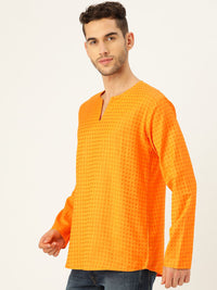 SOJANYA Men Mustard yellow & Orange Woven Design Straight Kurta