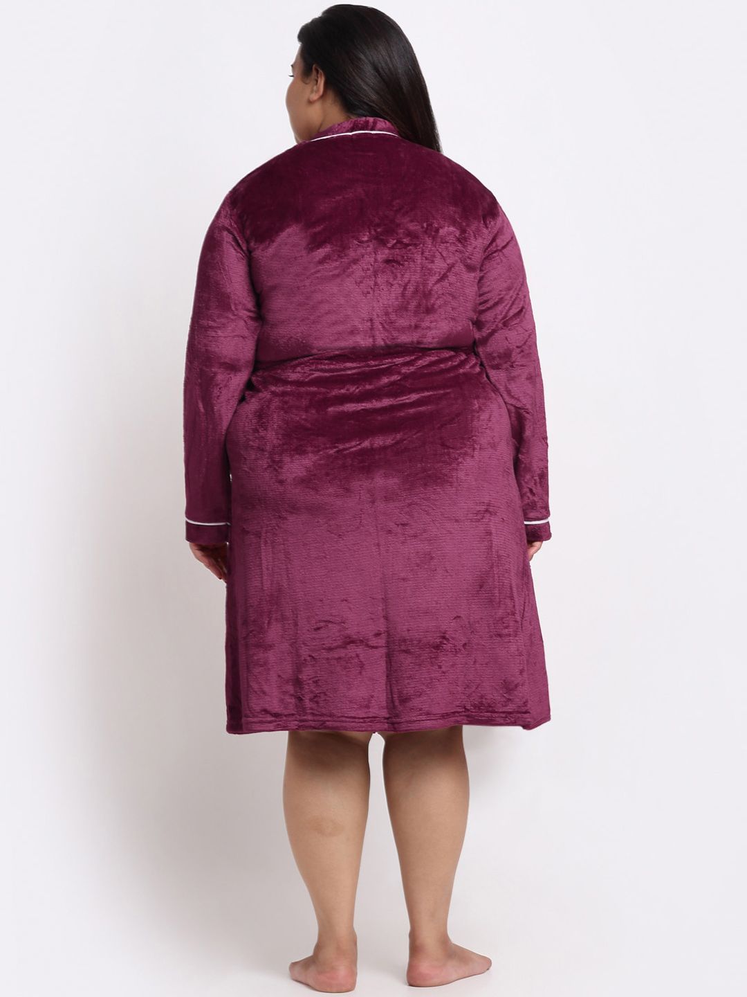 KLOTTHE Plus Size Long Sleeved Wool Bath Robe With Belt