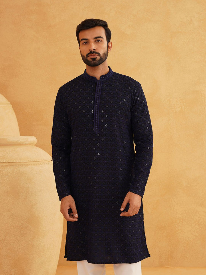 SOJANYA Kurta Kapas Tulen Bersulam Labuci Mandarin Dengan Churidar