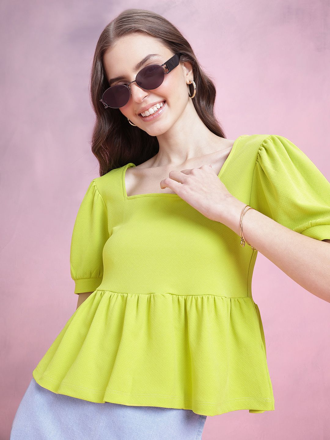 DressBerry Puff Sleeve Peplum Top