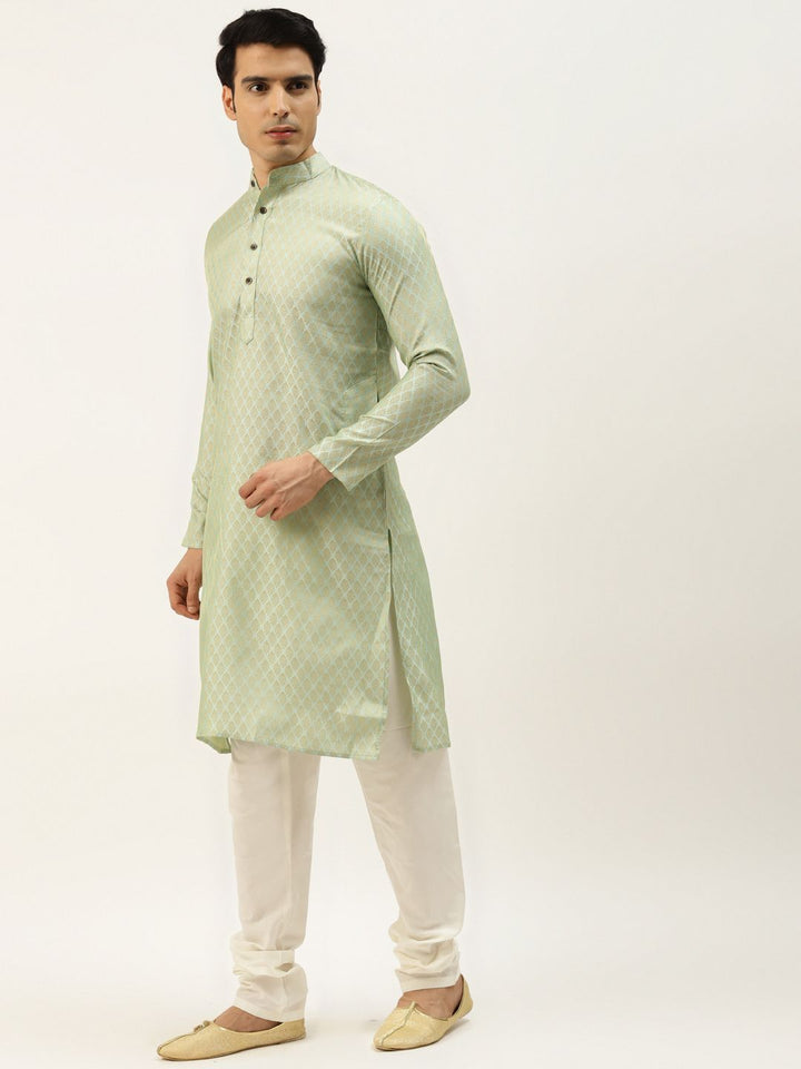 SOJANYA Men Green & Maroon Ethnic Motifs Kurta with Churidar & Nehru Jacket