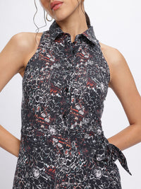 DressBerry Abstract Art Tie-Up Wrap Sheath Mini Dress