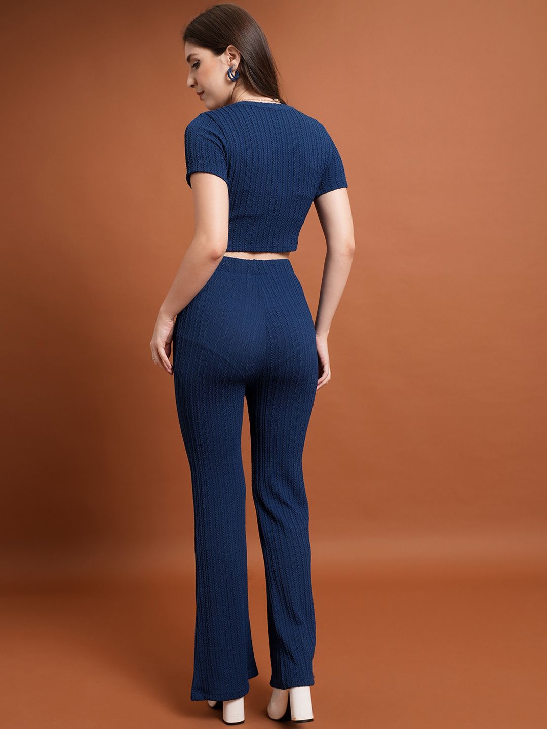 Tokyo Talkies Round Neck Crop Top & Flared Trousers