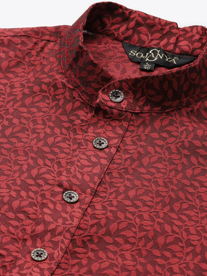 SOJANYA Men Maroon Ethnic Motifs Jacquard Woven Design Straight Kurta