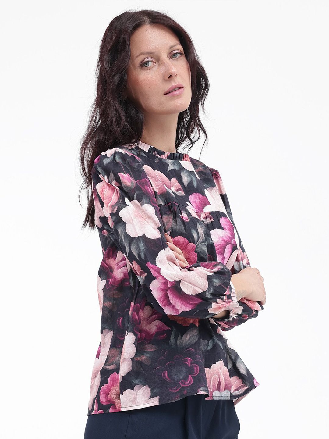 RAREISM Floral Print Cotton Blouson Top