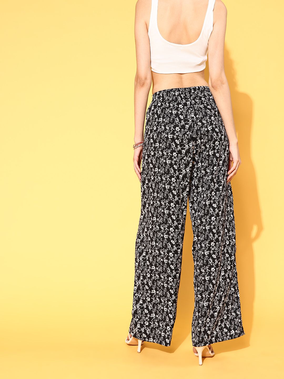 Berrylush Women Classic Black Floral Roman Column Trousers