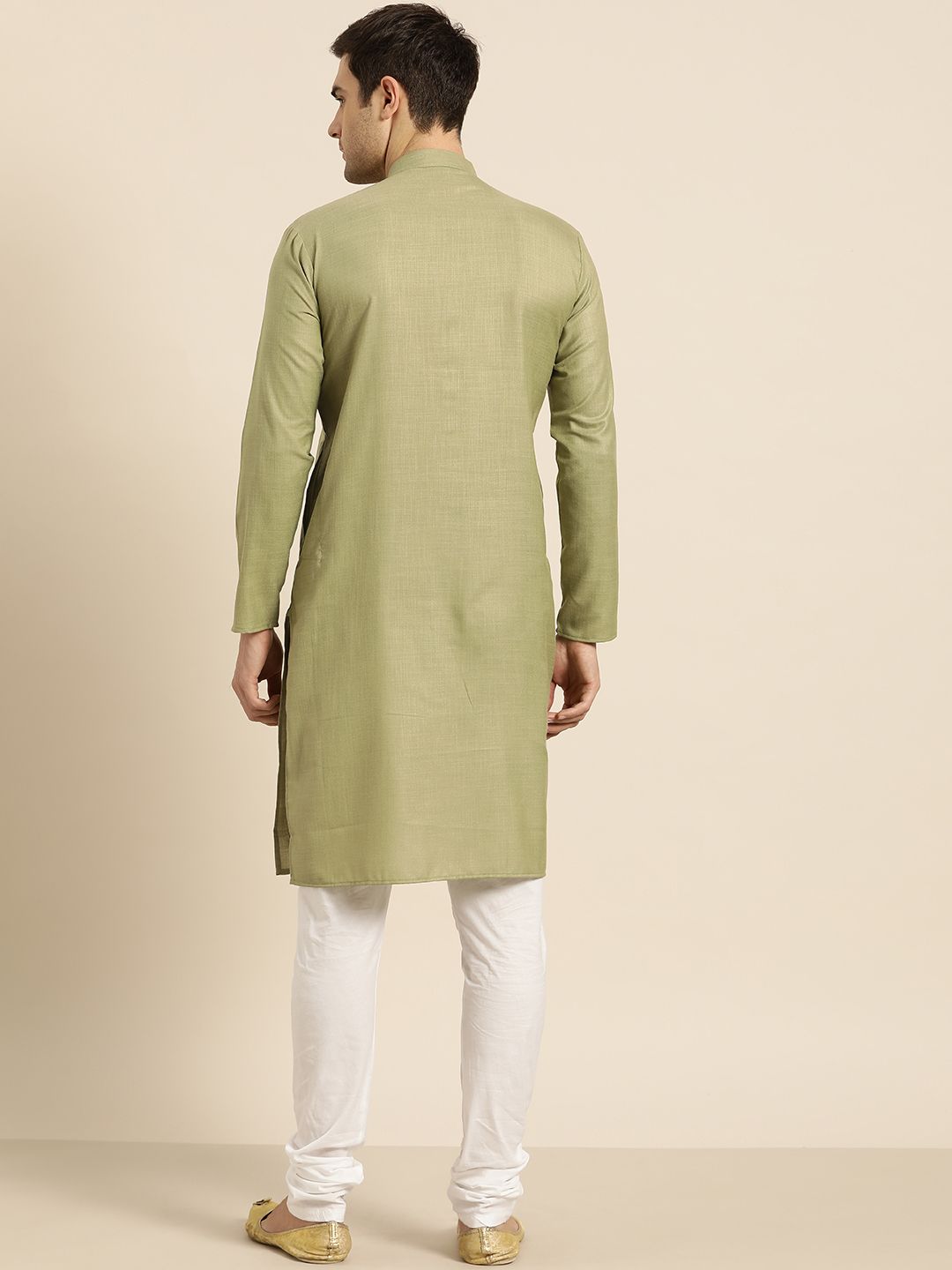 SOJANYA Men Green Solid Straight Kurta