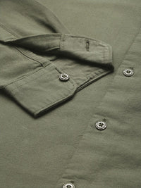 THE BEAR HOUSE Men Olive Green Solid Slim Fit Cotton Casual Shirt