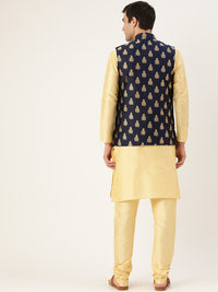 SOJANYA Mandarin Collar Regular Kurta With Churidar & Nehru Jacket