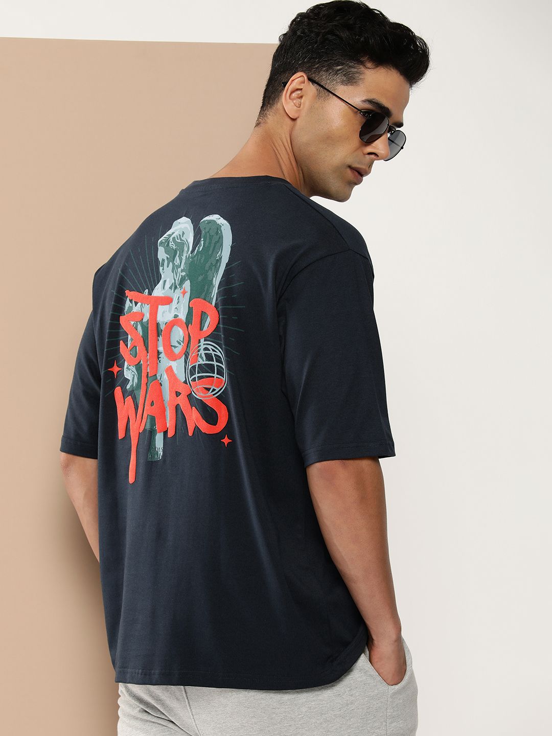 Difference of Opinion Men Graphic Printed Embossed Oversized T-shirt
