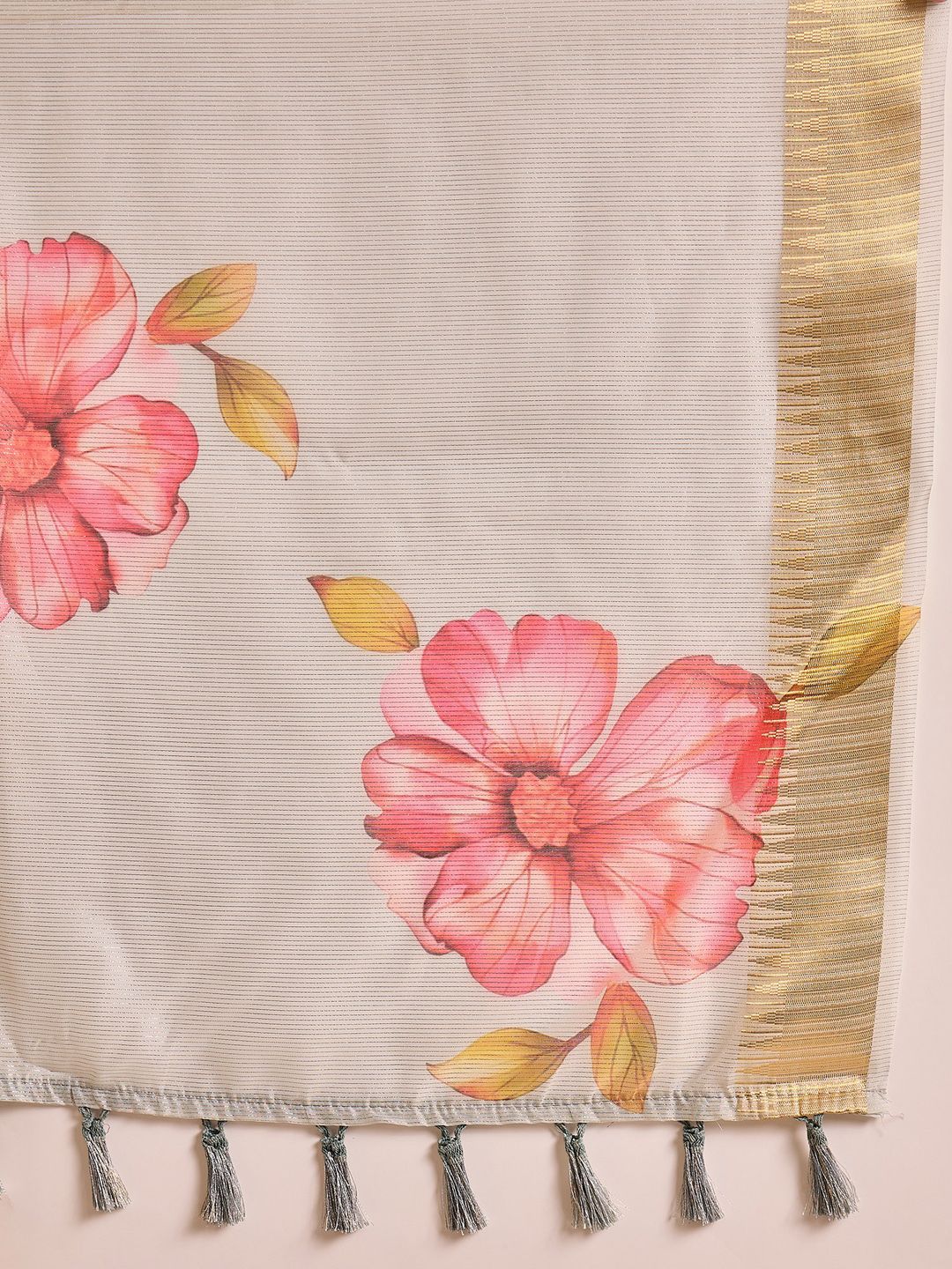 Saree mall Floral Printed Zari Organza Sungudi Sarees