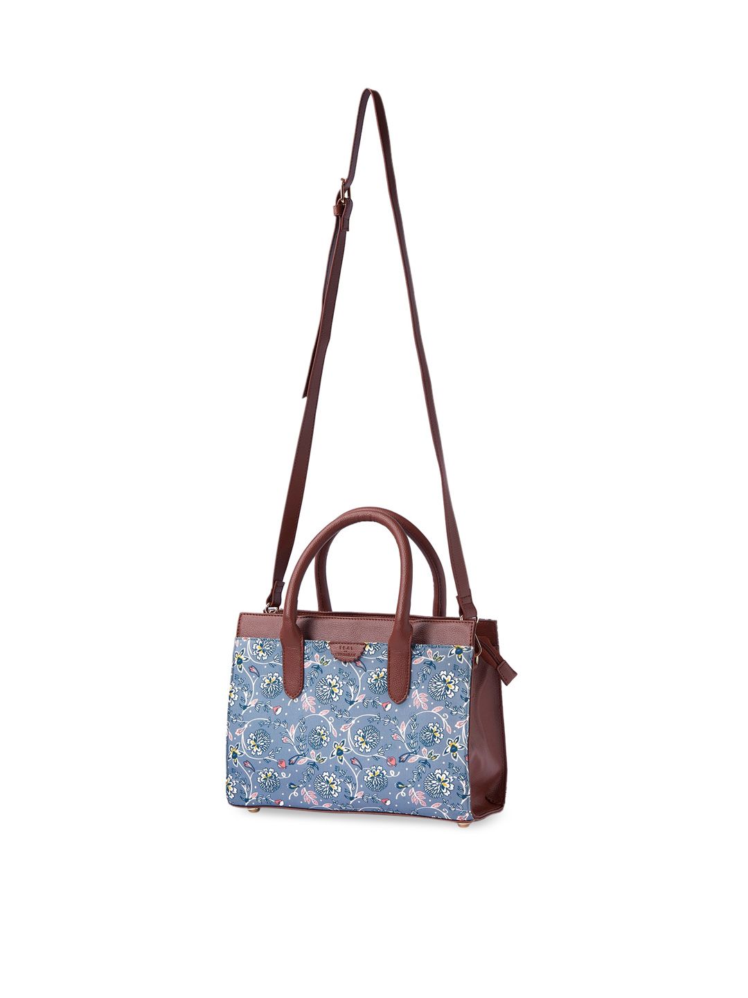 TEAL BY CHUMBAK Two Handles Floral Printed Structured Handheld Bag