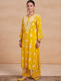 Rumah Wanita Chikankari Motif Etnik Bersulam Kurta Chikankari Biasa dengan Palazzos