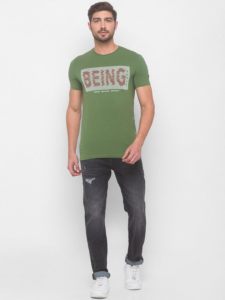 Being Human Men Green Typography Printed T-shirt