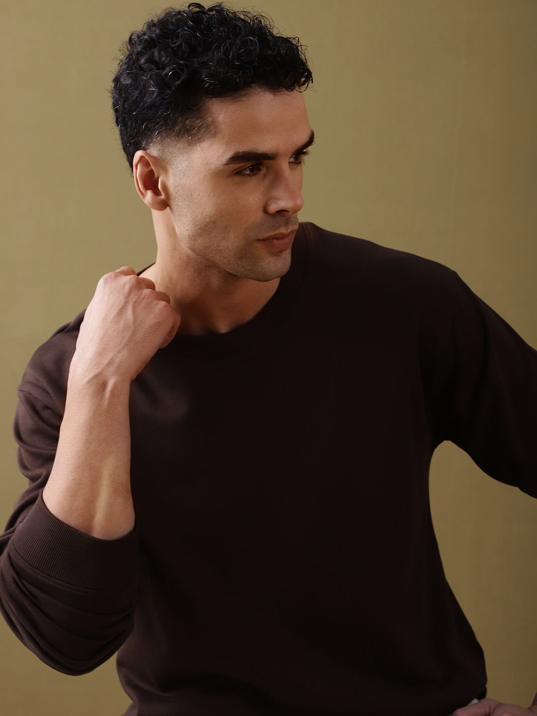 DILLINGER Men Oversized Ultra Soft Drapey Cotton Long Sleeve Crew Neck T-Shirt