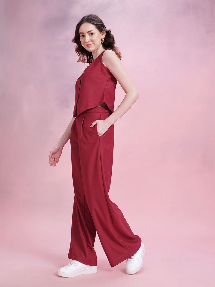 DressBerry Textured Vest Top With Pleated Pants Co-Ords