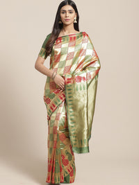 Saree mall Red & Green Woven Design Silk Blend Sarees