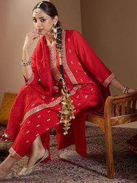 Indo Era Women Ethnic Motifs Embroidered Regular Sequinned Kurta with Trousers & With Dupatta