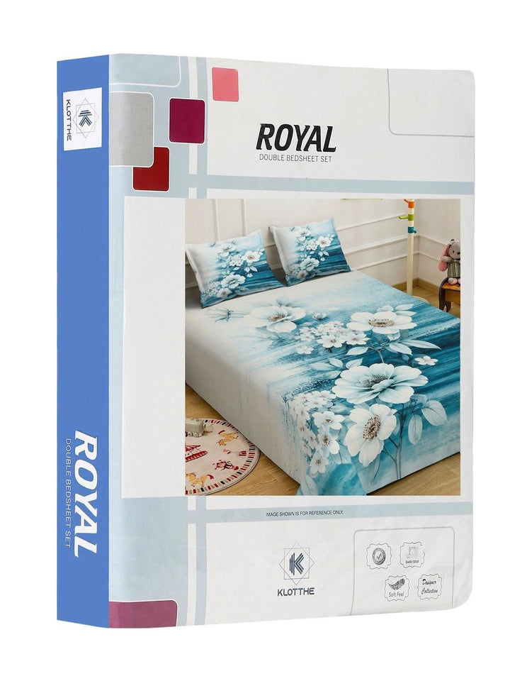 Moda Rapido X KLOTTHE Blue & White Floral 400 TC King Bedsheet with 2 Pillow Covers
