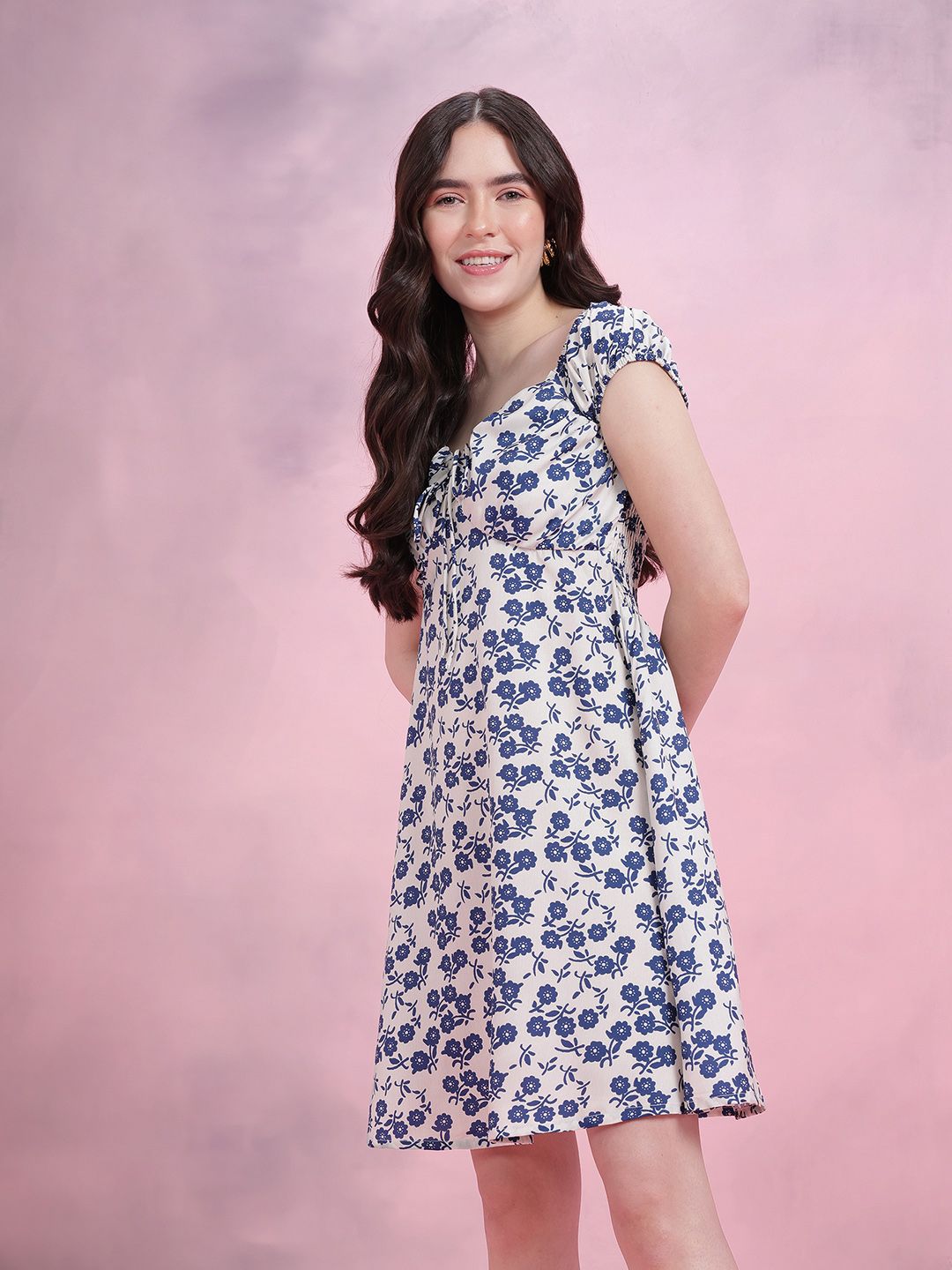 DressBerry Tie-Up Neck Floral Print Empire Dress
