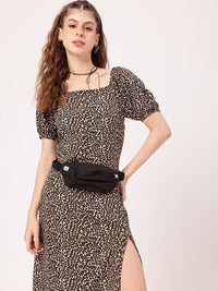 DressBerry Fierce Side Animal Skin Print Midi Dress With Slit