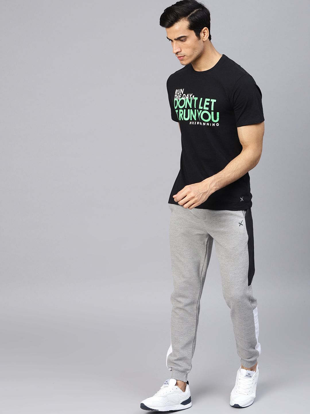 HRX by Hrithik Roshan Men Grey Melange Lifestyle Slim Fit Ottoman Joggers