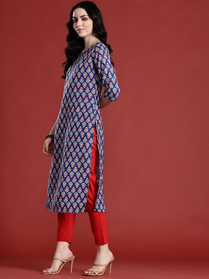 Anouk Floral Printed Boat Neck Straight Kurta