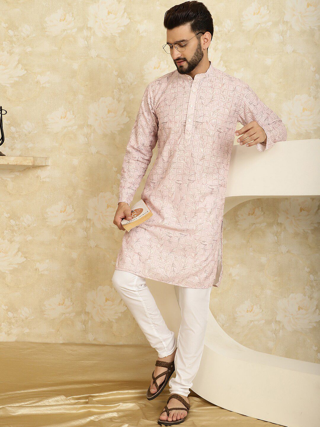 SOJANYA Floral Printed Thread Work Pure Cotton Kurta with Churidar