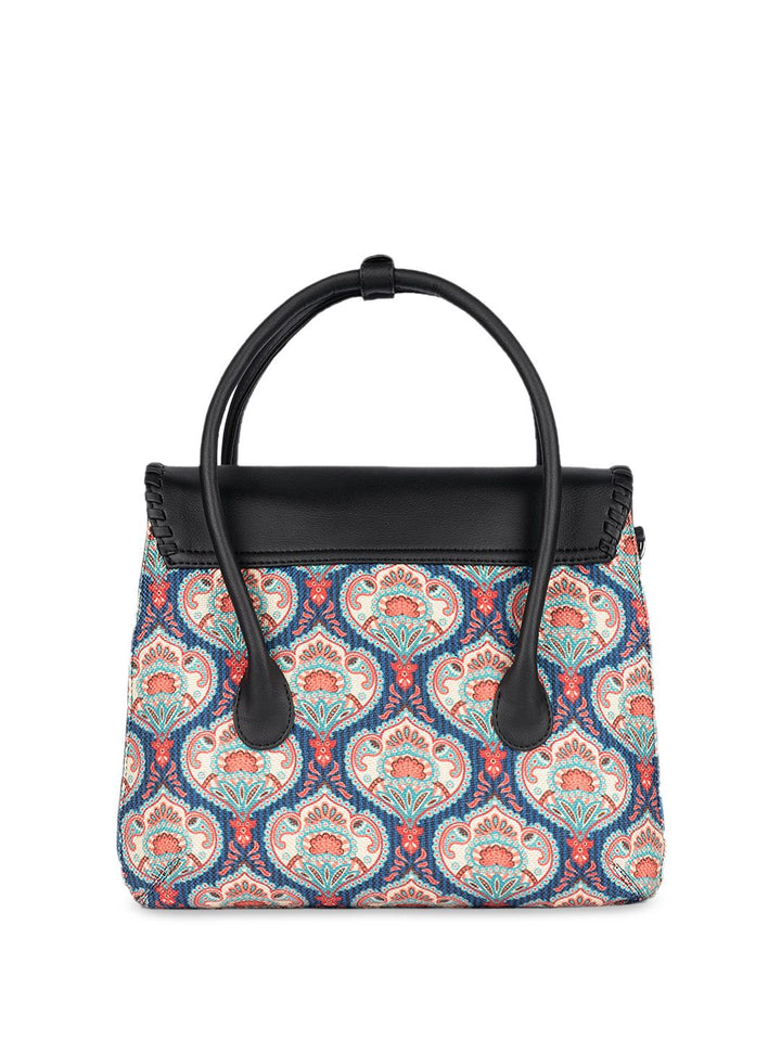 ZOUK Ethnic Motifs Printed Structured Jute Satchel Bag