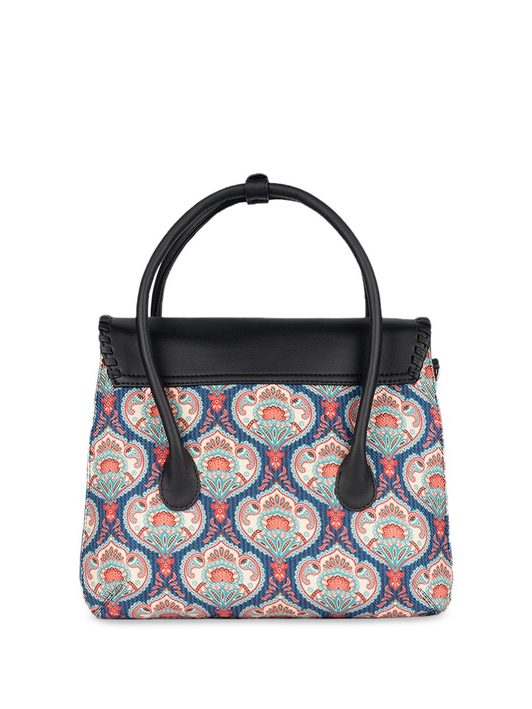 ZOUK Ethnic Motifs Printed Structured Jute Satchel Bag