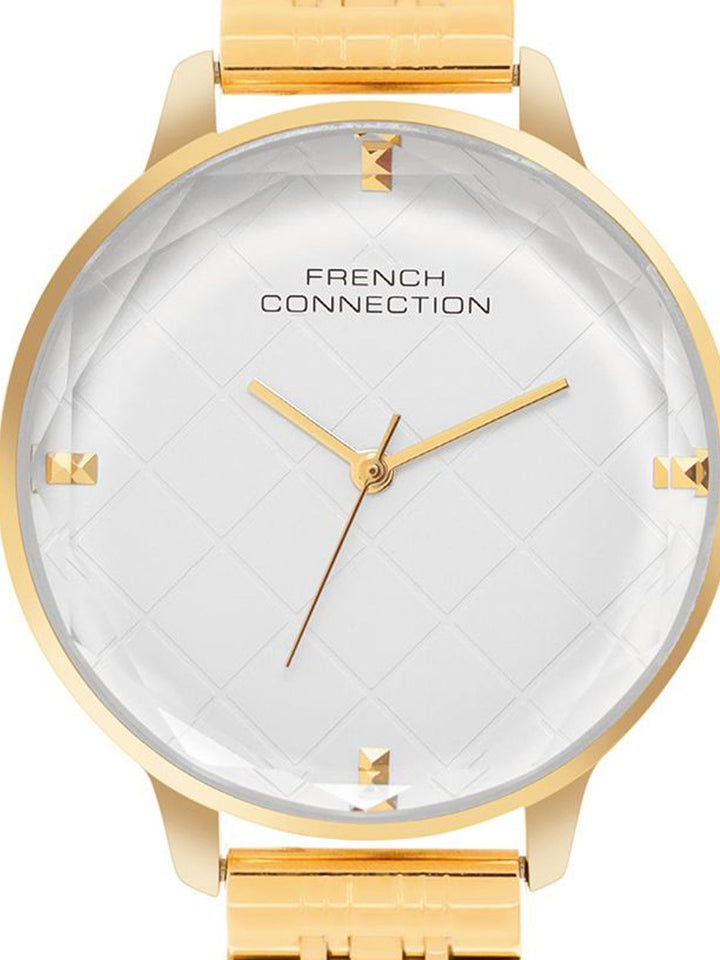 Sambungan Perancis Wanita Dail Hiasan & Gelang Gelang Keluli Tahan Karat Tali Analog Watch FCN0100GM
