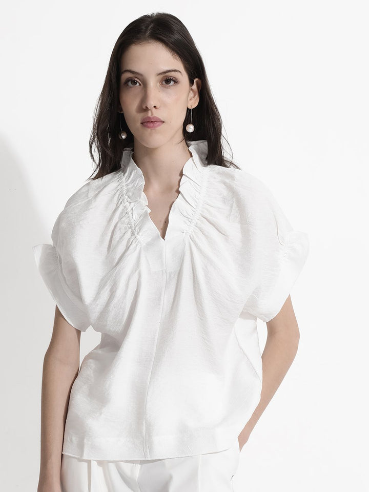RAREISM Solid V-Neck Extended Sleeves Top