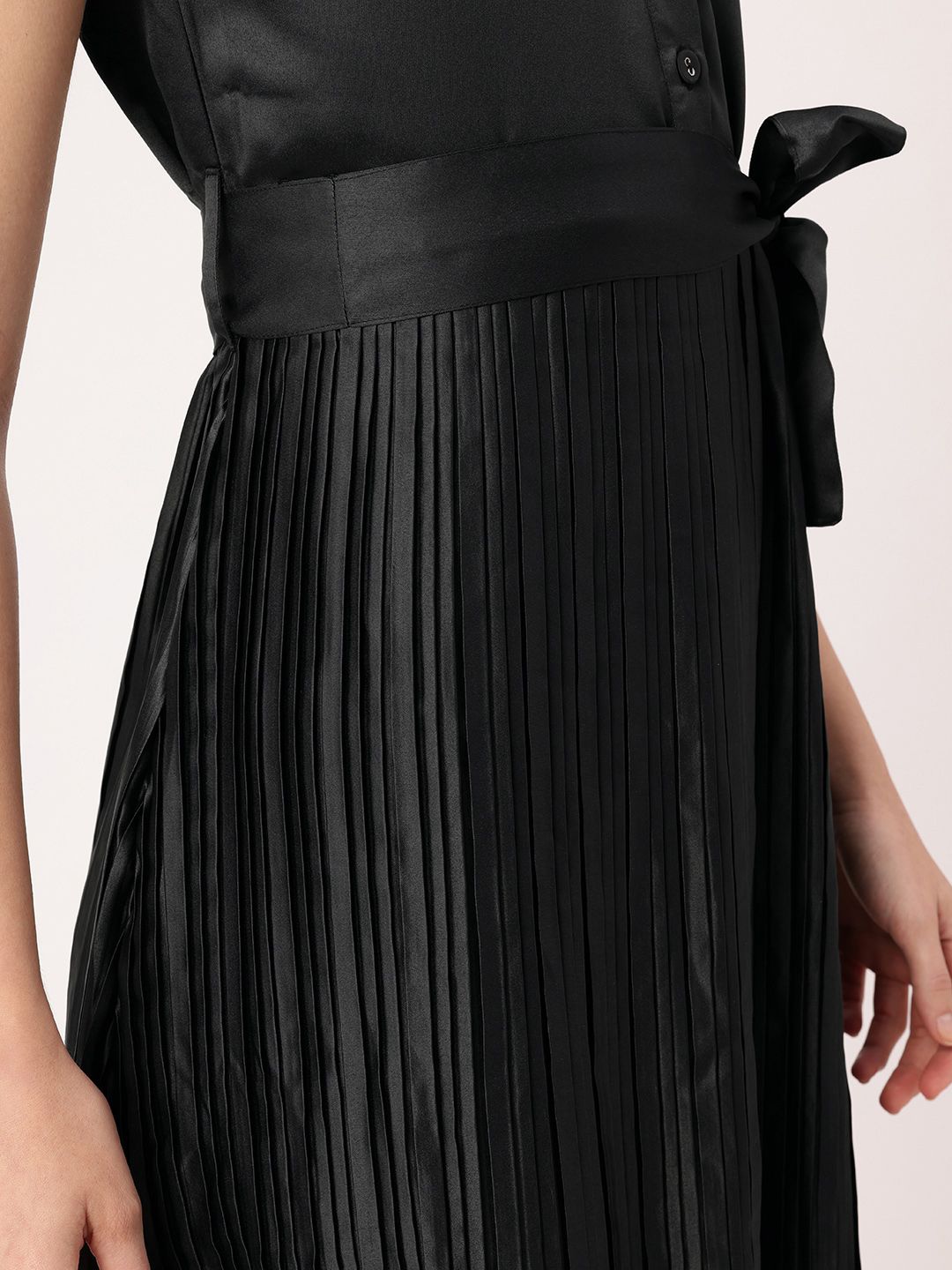 DressBerry Satin Sophistication Accordion Pleated Bow Detailed A-line Dress
