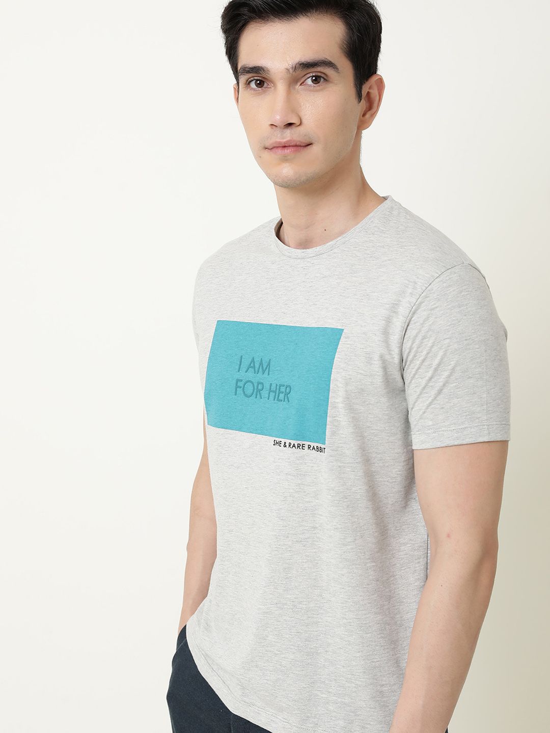 RARE RABBIT Men I Am Typography Printed Slim Fit T-Shirt