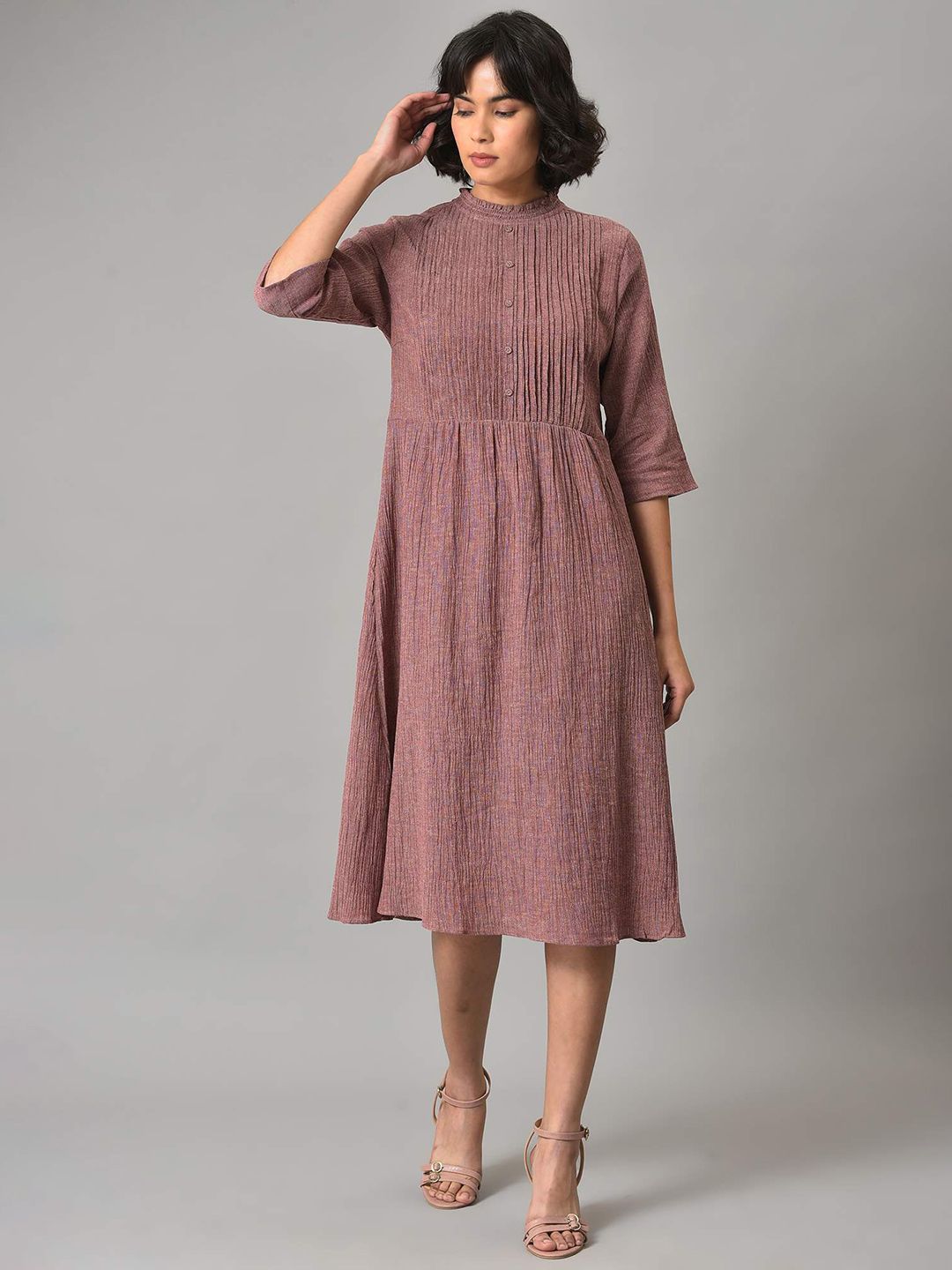 W pleated Midi Cotton Dress