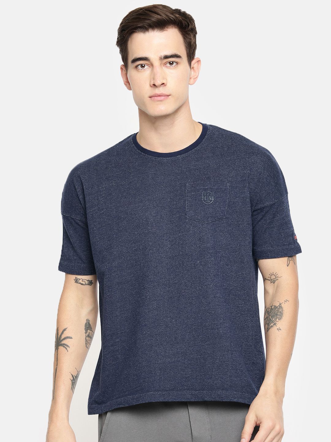 Being Human Men Solid Round Neck Pure Cotton T-shirt