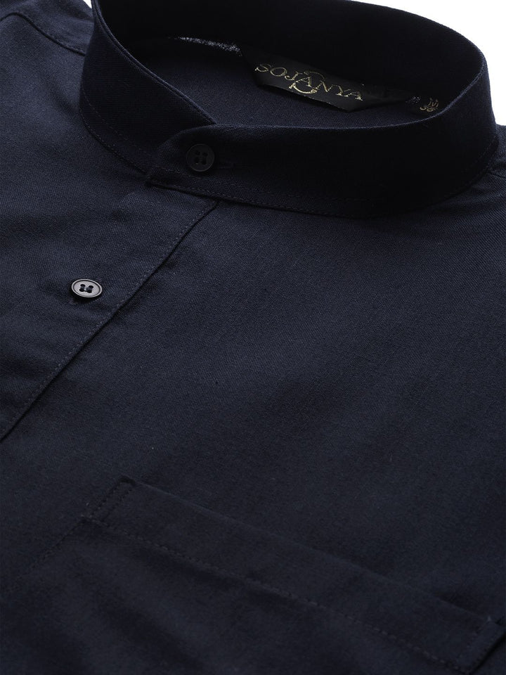 SOJANYA Men Navy Blue Solid Straight Kurta