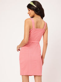 DressBerry Global Groove Striped Waist Tie-Up Sleeveless Mini Dress