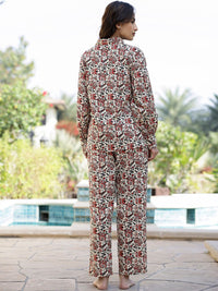 SANSKRUTIHOMES Floral Printed Shirt Collar Pure Cotton Night suit