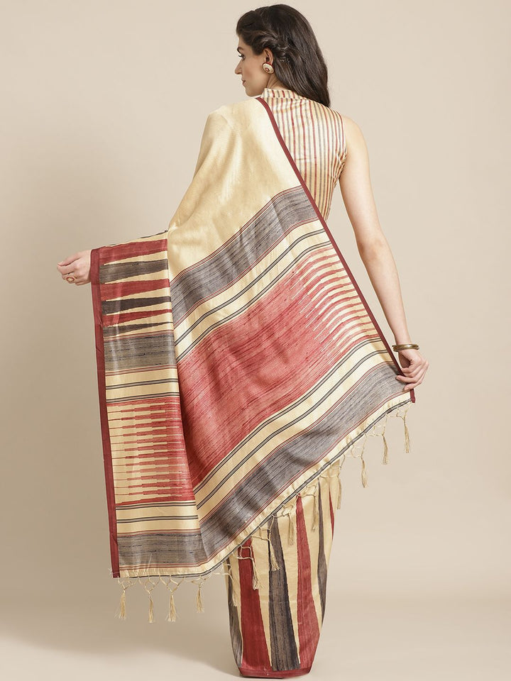 Saree mall Beige & Maroon Solid Bhagalpuri Saree