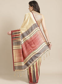 Saree mall Beige & Maroon Solid Bhagalpuri Saree