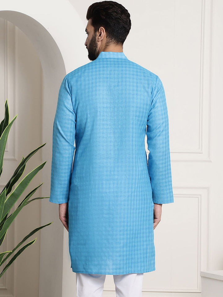 SOJANYA Men Blue Checked Straight Kurta