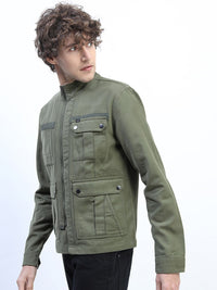 HIGHLANDER Men Olive Green Tailored Jacket