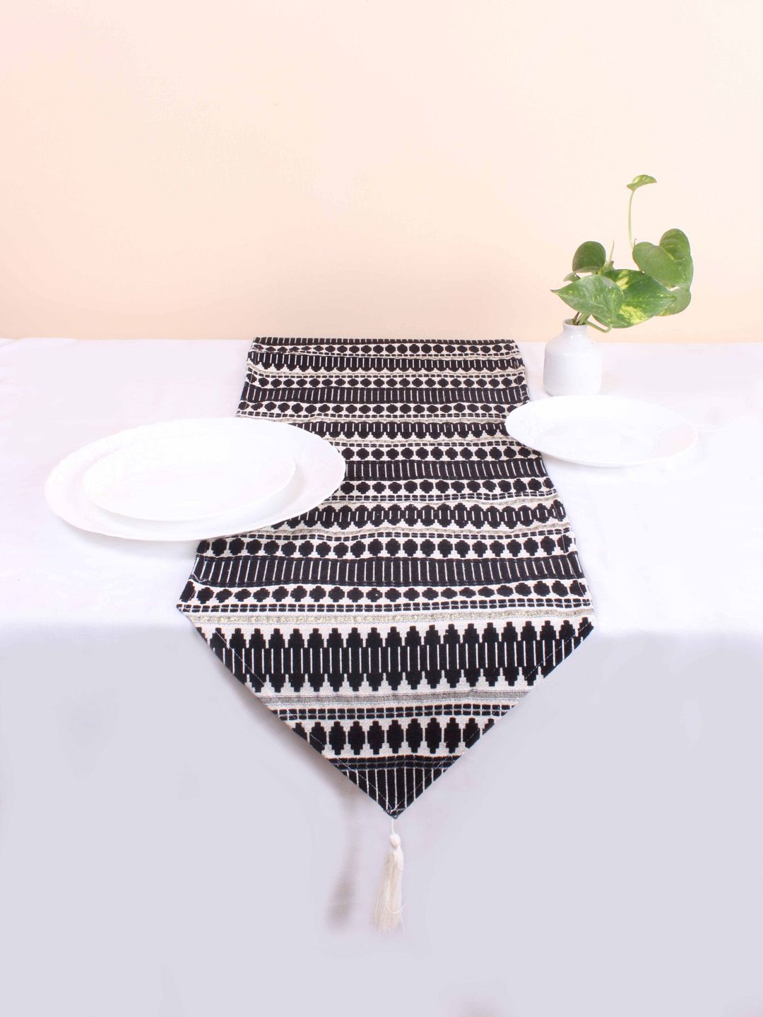 STITCHNEST Black & White Striped Acrylic Table Runner