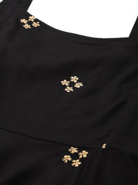 Shae by SASSAFRAS Black & Golden Zari Embroidered Liva A-Line Top