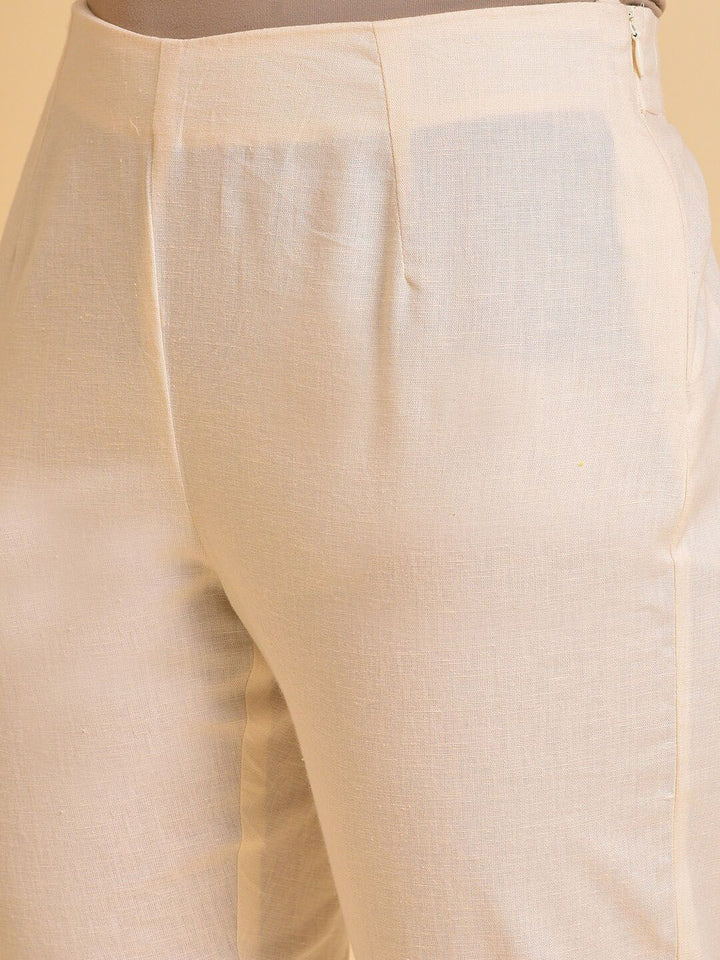 W Peach-Coloured & Cream-Coloured Floral Printed Pure Cotton Kurta with Trousers
