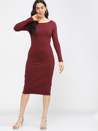 Chic oleh Tokyo Talkies Maroon Bodycon Midi Dress