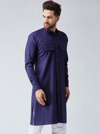 SOJANYA Men Navy Blue Solid Pathani Kurta