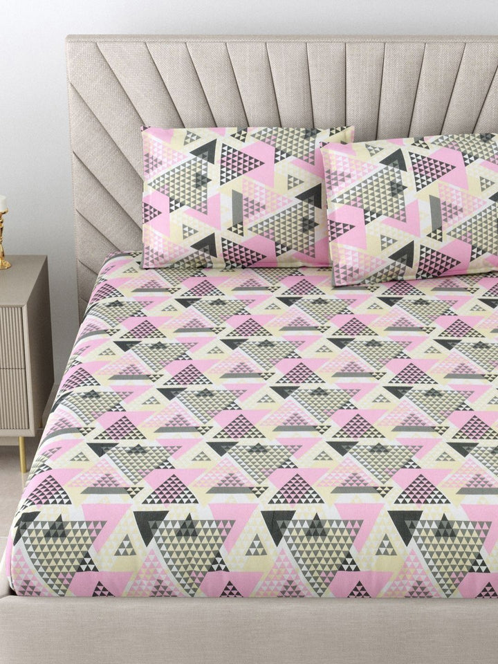 BOMBAY DYEING Epigram Grey Printed Pure Cotton 120 TC Queen Bedsheet Set 2.24 m X 2.54 m
