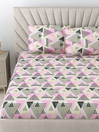 BOMBAY DYEING Epigram Grey Printed Pure Cotton 120 TC Queen Bedsheet Set 2.24 m X 2.54 m